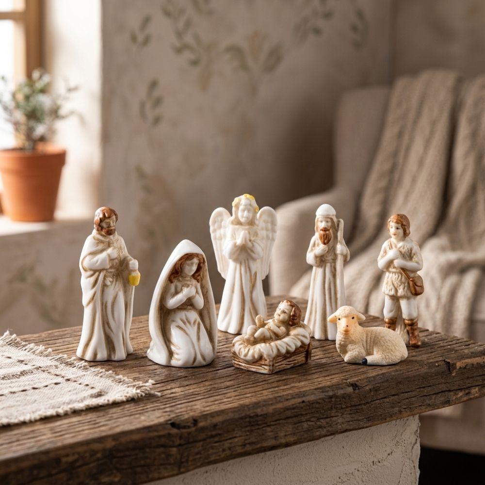 7Pcs Vintage Jesus Virgin Mary Figurine Resin Craft Mini Religious Statue Holiday Display
