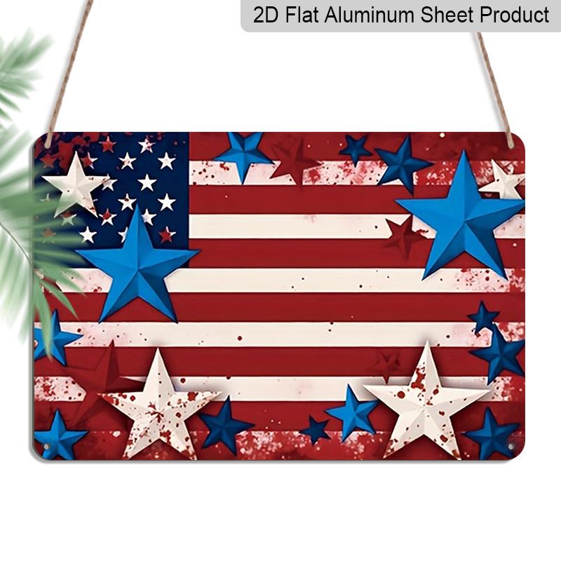 

2D Flat, 1pc Patriotic Star Flag Decor Plaque, 12 ×8 - Red White & Blue Star Design Wall Sign - Aluminium Wall Hanging Decoration for Holiday, Home 20*30cm