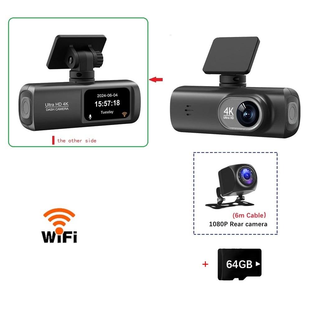 4K Dashcam, Front- und Rückkamera mit Doppelobjektiv, GPS/WIFI/Nachtsicht/24-Stunden-Parküberwachung
