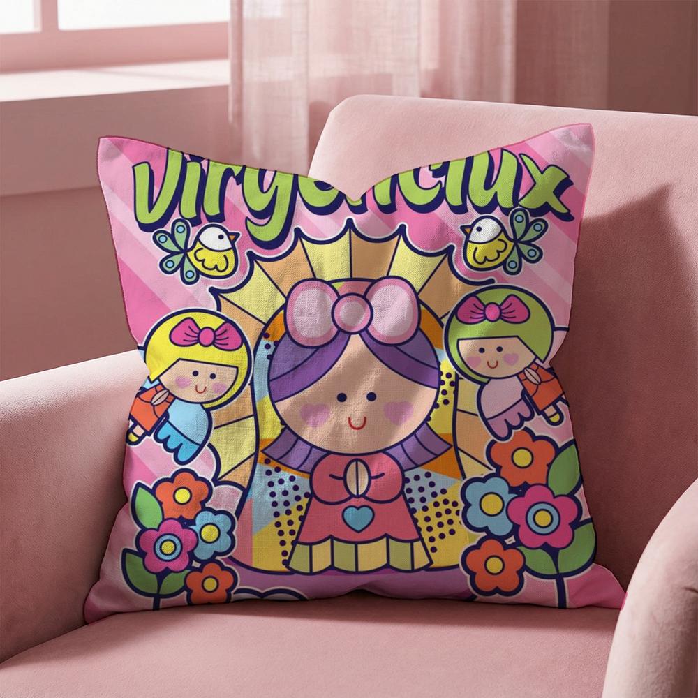 Cartoon Virgin Mary Art Cushion Cover Multi-Scene Pillow Cover for Home & Car - Reversible, Soft & Durable for Daily Use