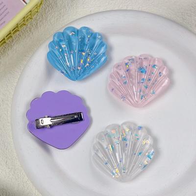 4PCS Colorful Shell Girl Hair Clip Ocean Vacation Glitter Scallop Headpiece Resin Hair Clip Ladies' Hair Accessories Set