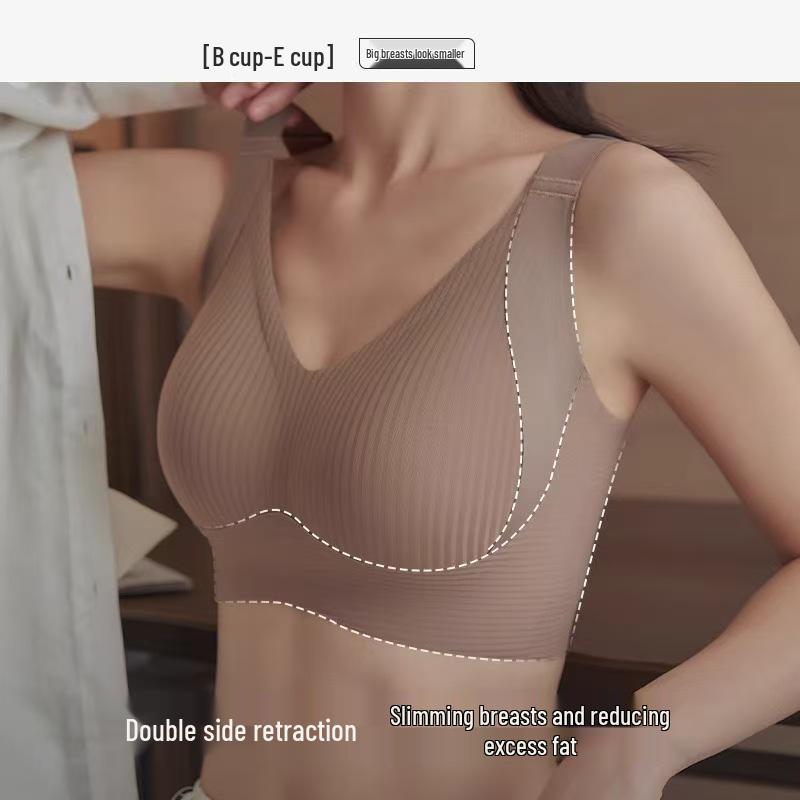 Women's Full Cup Adjustable Bra: Anti-Sagging, Side Support, Wire-Free, Light Sports Style for a Sleeker Look.