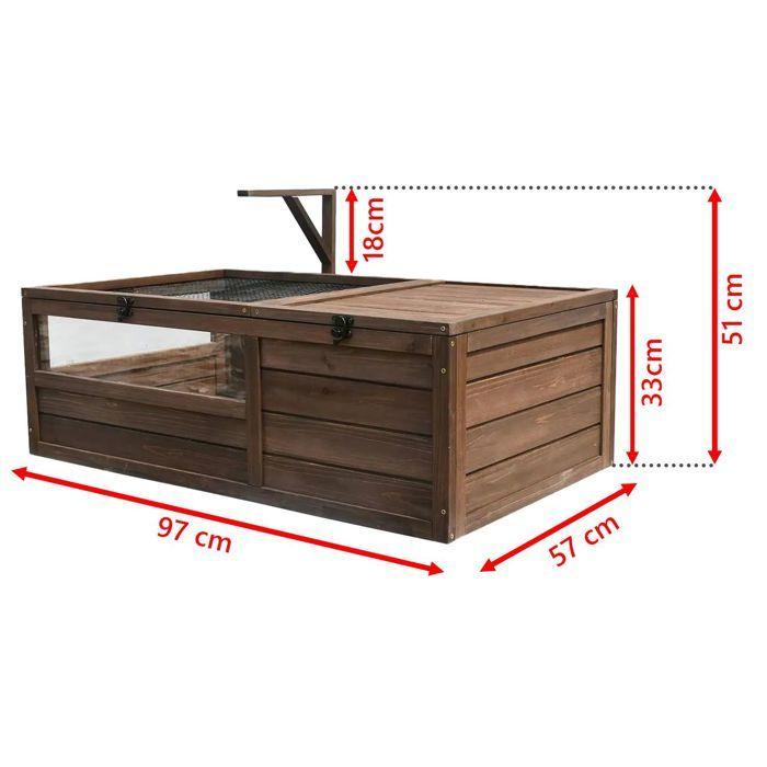 Enclos pour tortues - BF31 - 97 x 57 x 51 cm - Bois résistant aux intempéries - Toit pliable, crochet lampe