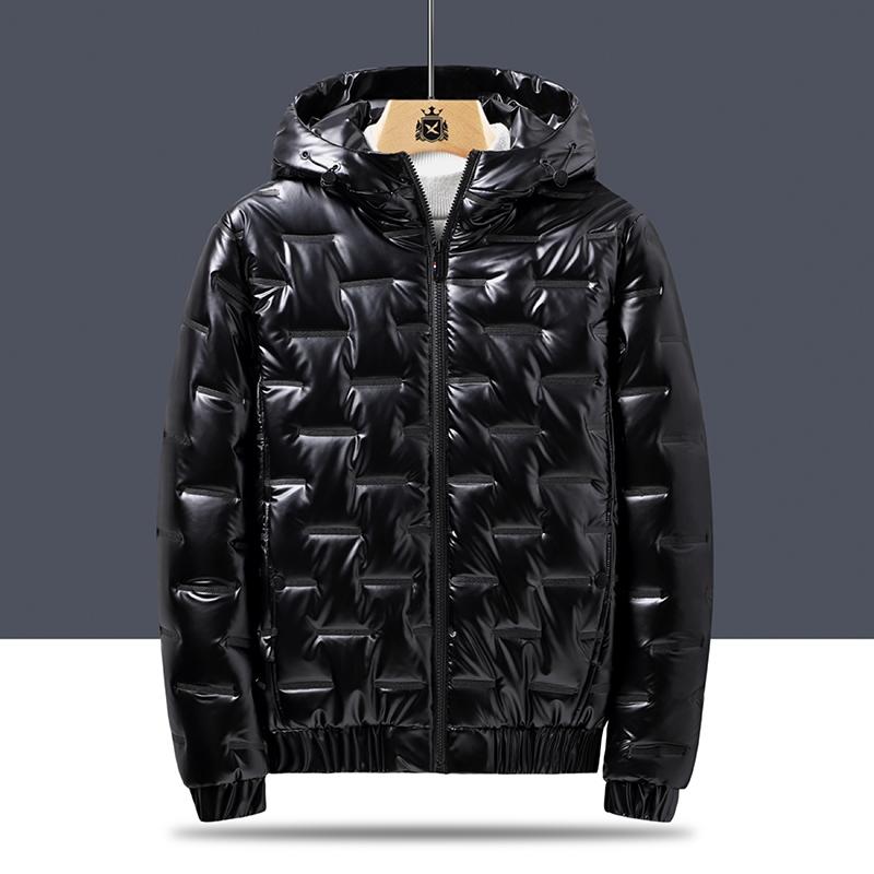 Men's Luxury Glossy Waterproof Warm Down Cotton Padded Coat Women Trendy Short Hooded Parka Male Hooded Glossy Padded Jacket