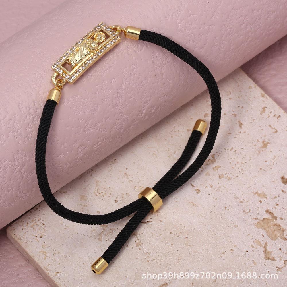 Gold-Plated Saint Jude Statue with Diamonds & Adjustable Cotton Rope