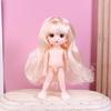 1 Set Nude Doll 3D Simulation Eyes 13 Joint Black Long Hair 1/8 17Cm Doll Plastic Doll Head Toys With Gold Brown Hair Kids Gift
