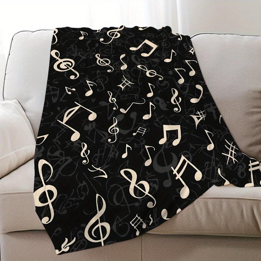 Contemporary Musical Note Flannel Printed Blanket Suitable for All Seasons Suitable for Living Room Office Sofa and Travel