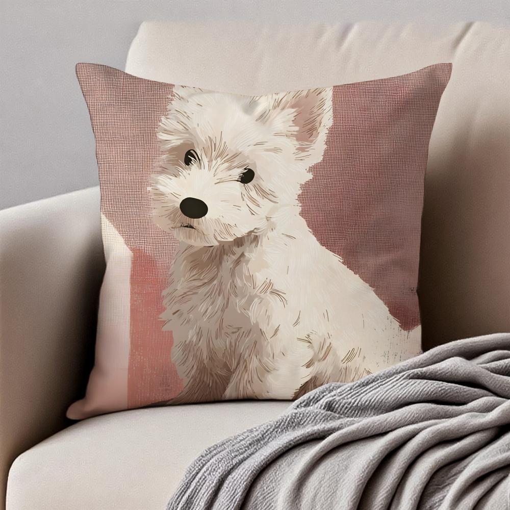 Cute West Highland White Terrier Pet Cushion Cover Pillowcase Antidustmite Invisible Zipper Short Plush Sofa Cushion
