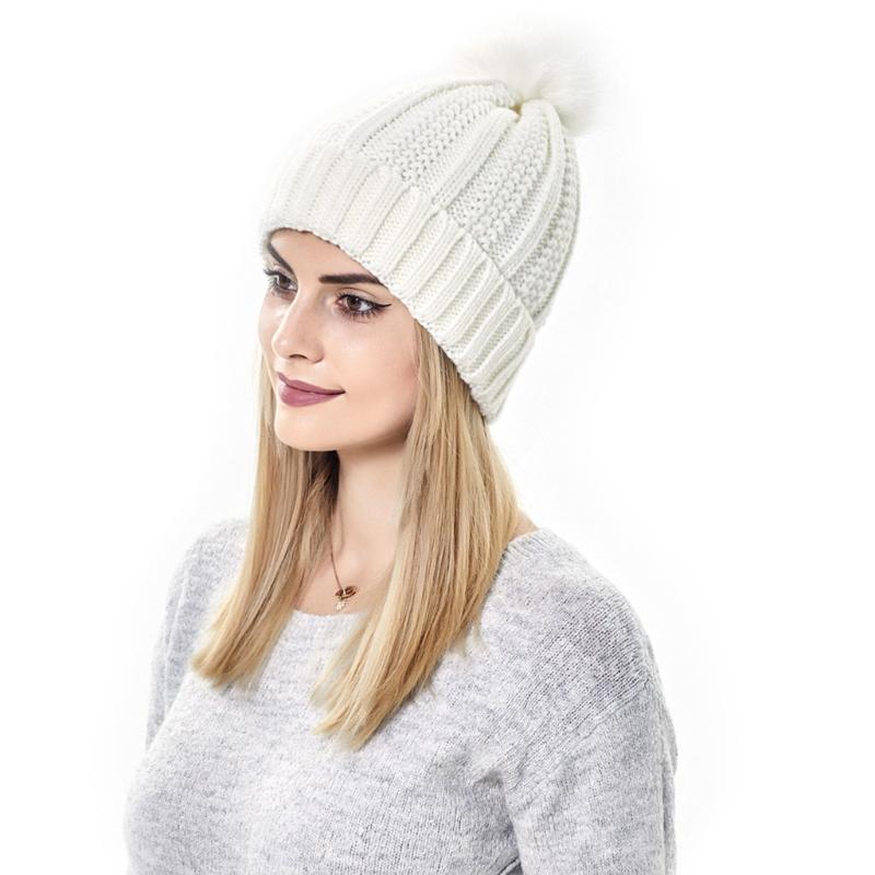 Casual Knitted Hat Fashion for w/ pompom Thick Solid Color Warm Hat Fall Winter