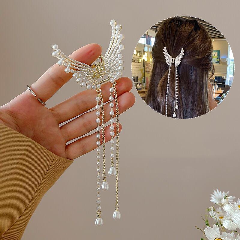 Vintage Metal Long Tassel Gripping Clip Hair Claw For Women Full Rhinestones Hair Clip Korean Barrettes Hairpin Hair Accessories