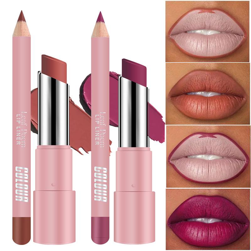 Lipliner Pencil Lipstick Set Matte Nude Red Contour Tint Lipstick Long Lasting Non-stick Cup Lipliner Makeup Lip Stain