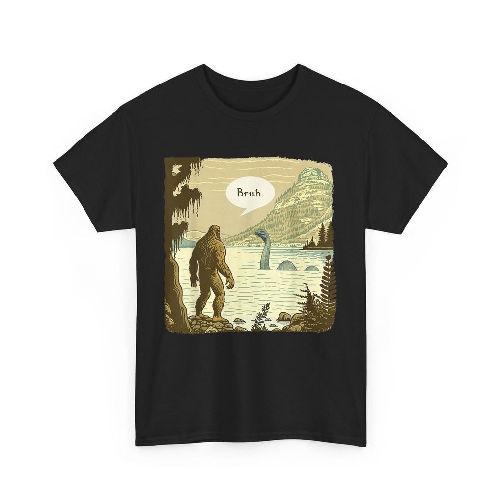 Bigfoot Sasquatch Loch Ness Monster Introvert Bruh Funny T-Shirt