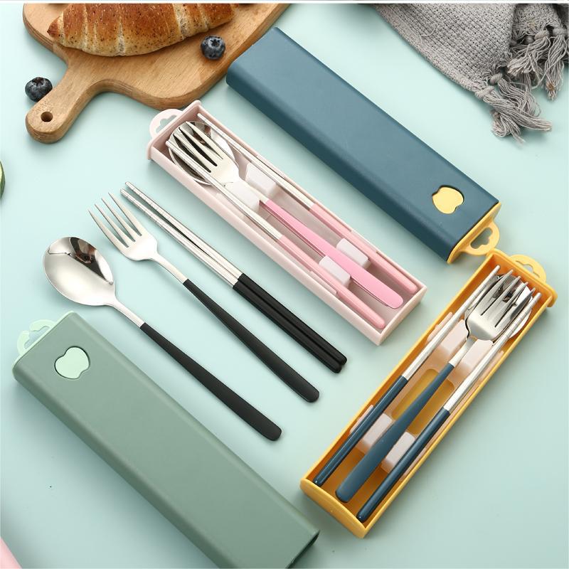 Korean 304 Stainless Steel Portable Tableware Three-piece Set Tableware Fork Spoon Chopstick Set