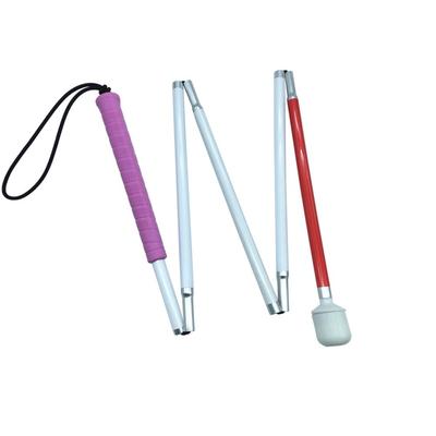 Folding White Cane for the Blind, Five Sections, Aluminum Construction (110 Cm (pink Rubber Grip))