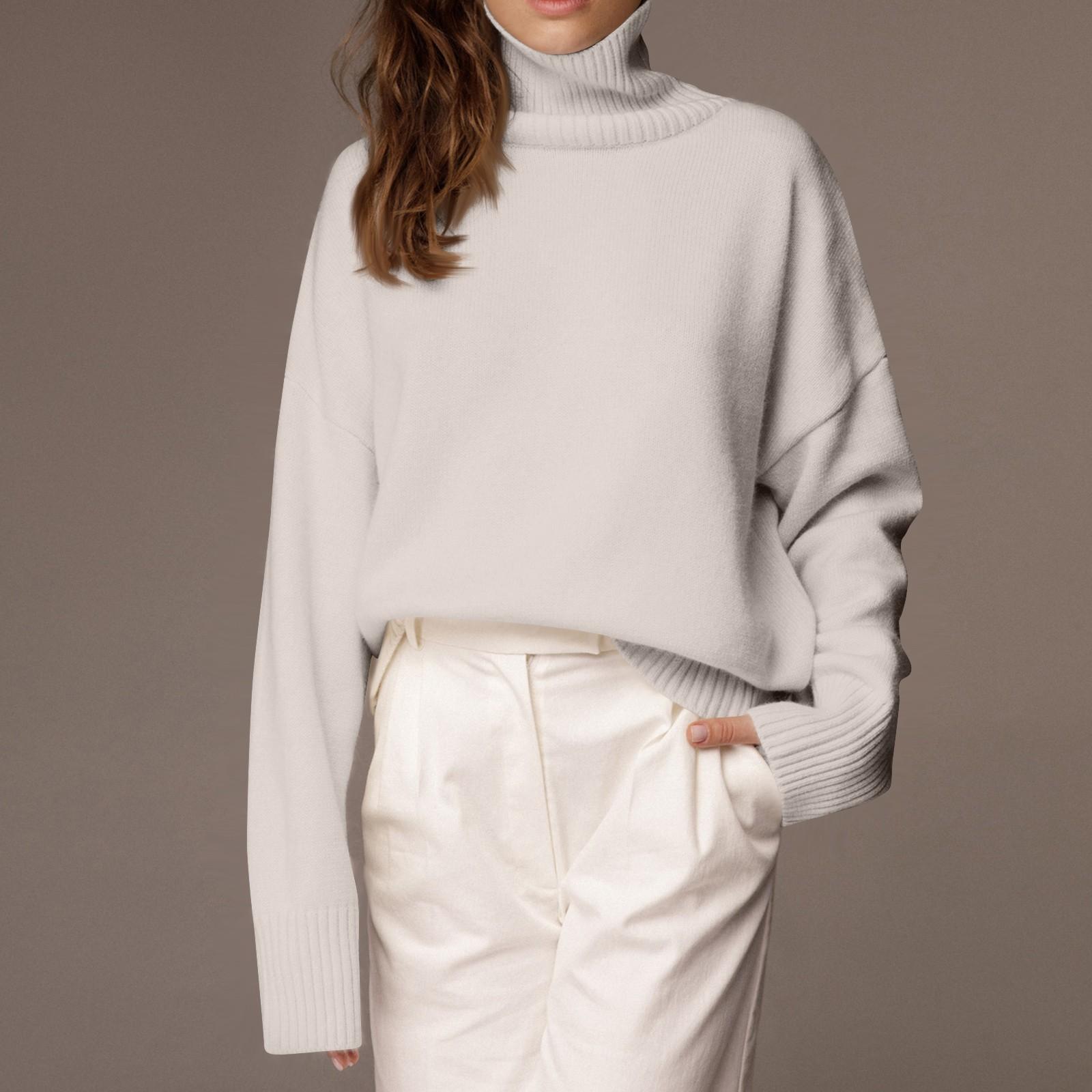 

Женский модный свободный свитер с высоким воротом и длинными рукавами, однотонный повседневный свитер L бежевый