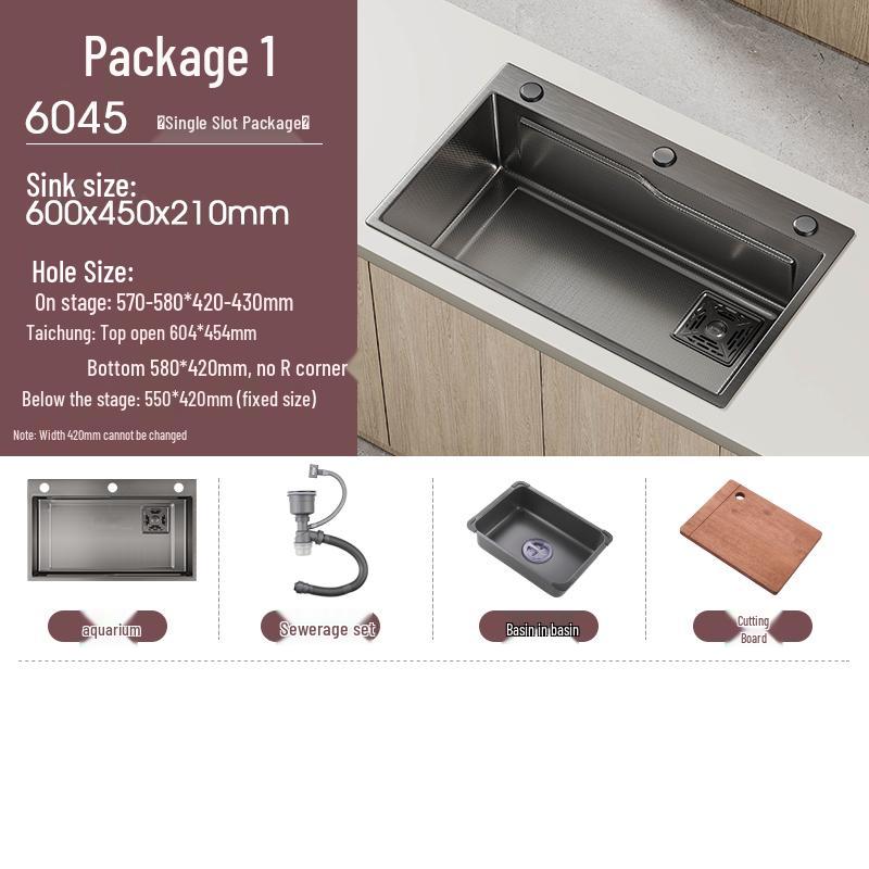 Handmade Gunmetal Gray SUS304 Stainless Steel Large Single Bowl Kitchen Sink