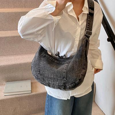Nuova semplicità casual in denim 2025 semplice grande capacità letteraria retrò stile pigro borsa a tracolla a tracolla da donna