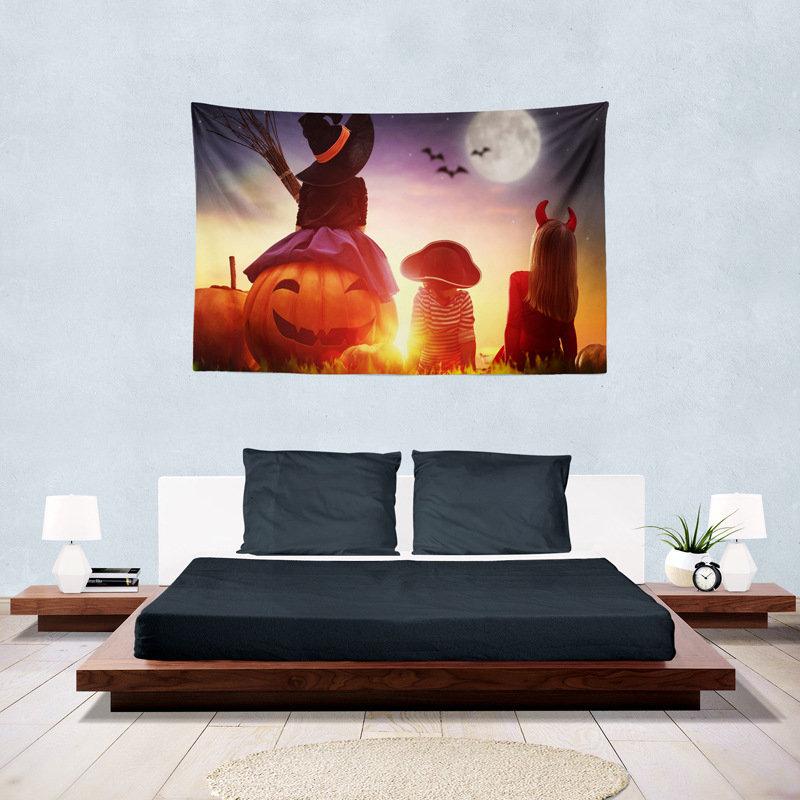 Halloween Kids Costume Tapestry Wall Hanging Jack O Lantern Full Moon Bat Spooky Night Aesthetic Wall Art Bedroom Decor