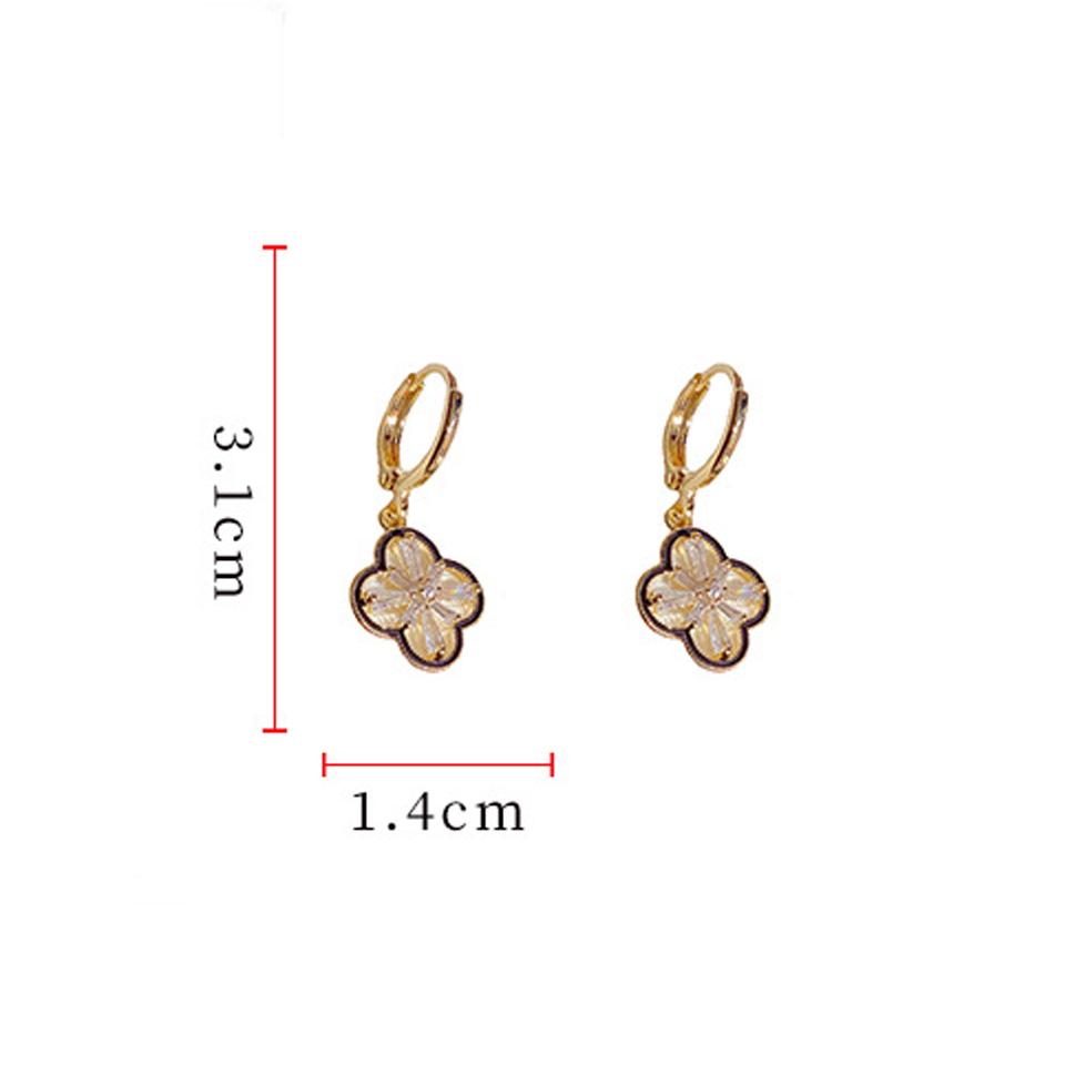 Yupsk Exquisite Elegant Copper Zircon Four-Leaf Flower Dangle Earrings for Women Girls Golden Anniversary Birthday Jewelry