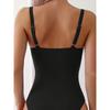Solid Color V Neck Tummy Control One Piece Swimsuit, Conservative Swimwear for Women KTY