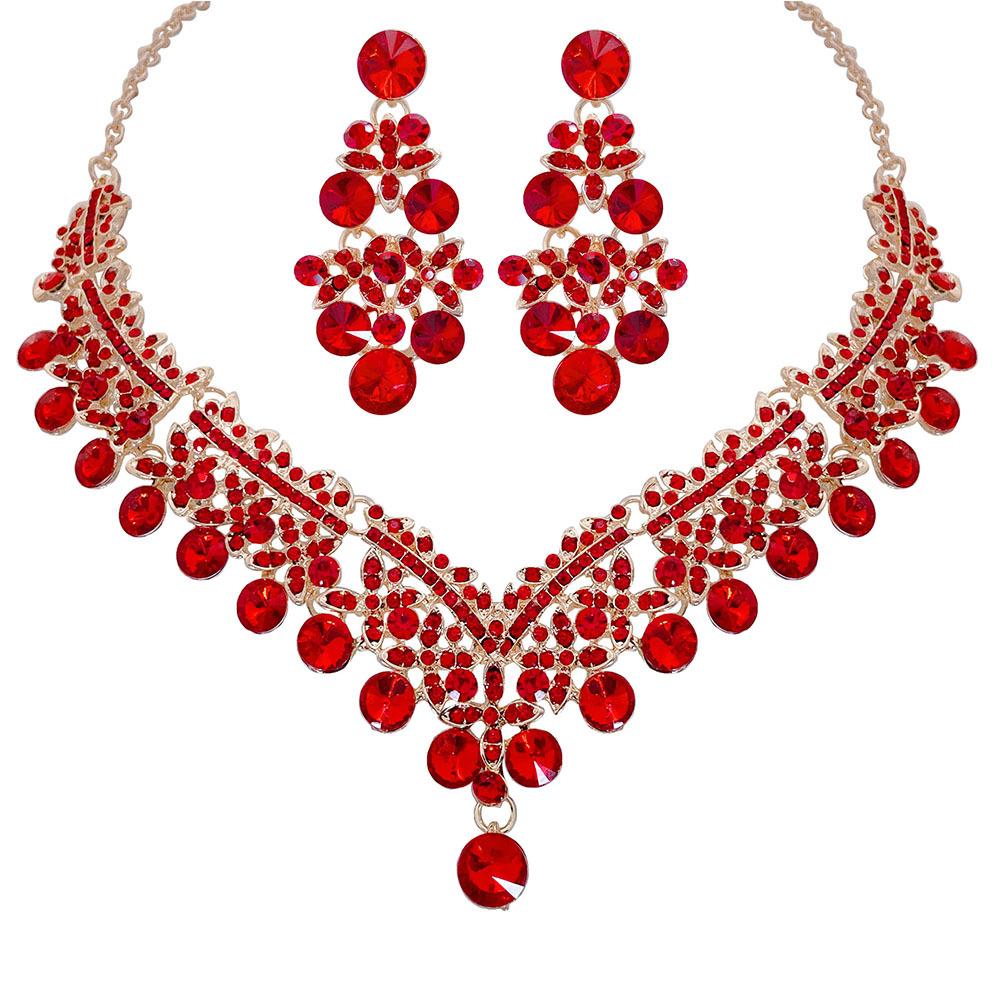 DIEZI Set di Gioielli Collana Orecchini con Strass Rosa Viola a Goccia d'Acqua Lusso Coreano Accessori Gioielli per Matrimonio Festa Cristallo