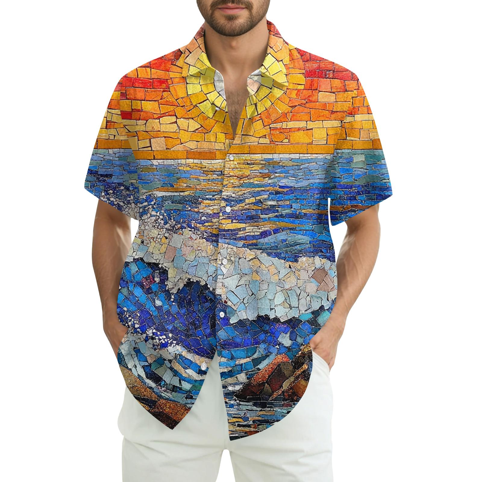 

Men s Casual Fashion Printed Short-Sleeve Shirt XL жовтий