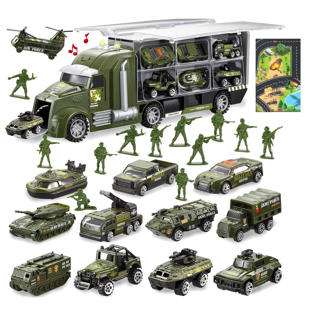 Carecoly Truck Military Vehicle Miniature Car Large Storage Alloy Miniature Toy Vehicle with Military Work Carrying Boys and Birthday 6 and Set, Set,