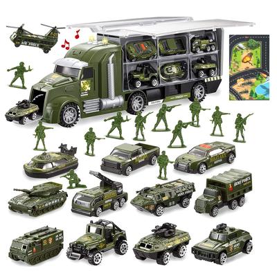 Carecoly Truck Military Vehicle Miniature Car Large Storage Alloy Miniature Toy Car with Military Work Transport Boys and Birthday Present Set, Set,
