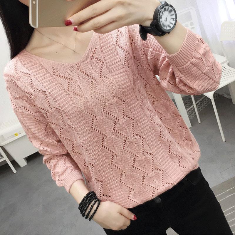 

Женский трикотаж с длинным рукавом, рубашка с короткими рукавами, весна и осень, тонкий трикотажный пуловер с V-образным вырезом, свитера в корейском стиле M