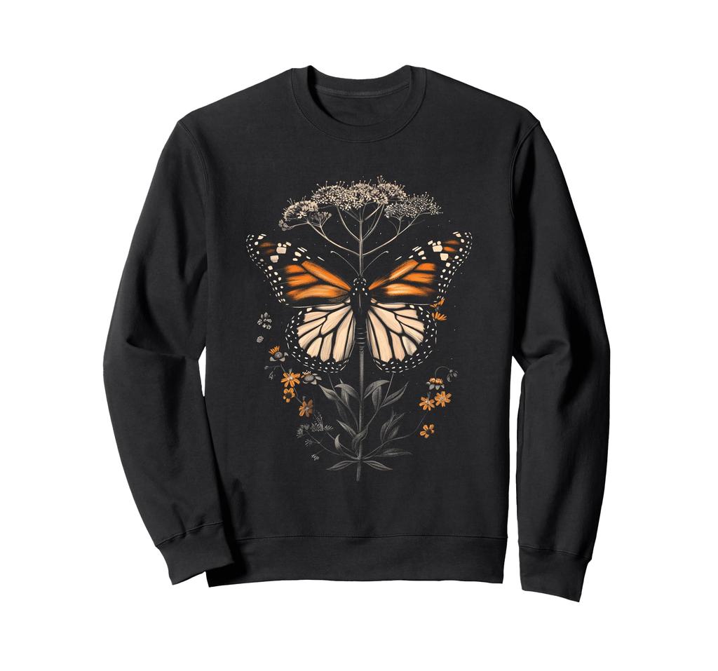 Vintage Monarch Butterfly Floral Sedum Flower Girl Plant Mom Sweatshirt