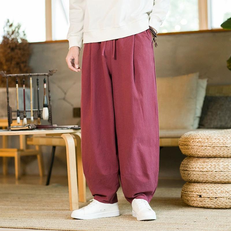 Spring and Autumn Men's Retro Trend Harem Pants Chinese Style Linen Ruyi Pants Cotton and Linen Straight Lantern Pants