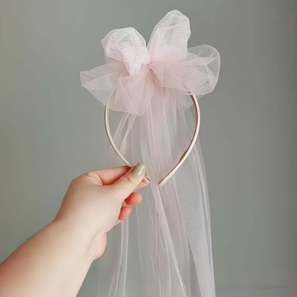 Flowing Bow Veil Hair Hoop Polyester Bridal Tulle Fashion Girls Head Gauze Party Cosplay