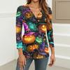 Women's Fashion Casual Print Button-down Shirt 3/4 Long Sleeve Tops