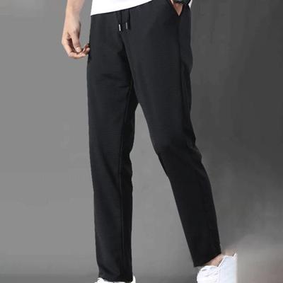 Fashion Summer Mid Rise Elastic Waist Straight Ninth Pants Ice Cool Loose Men Trousers