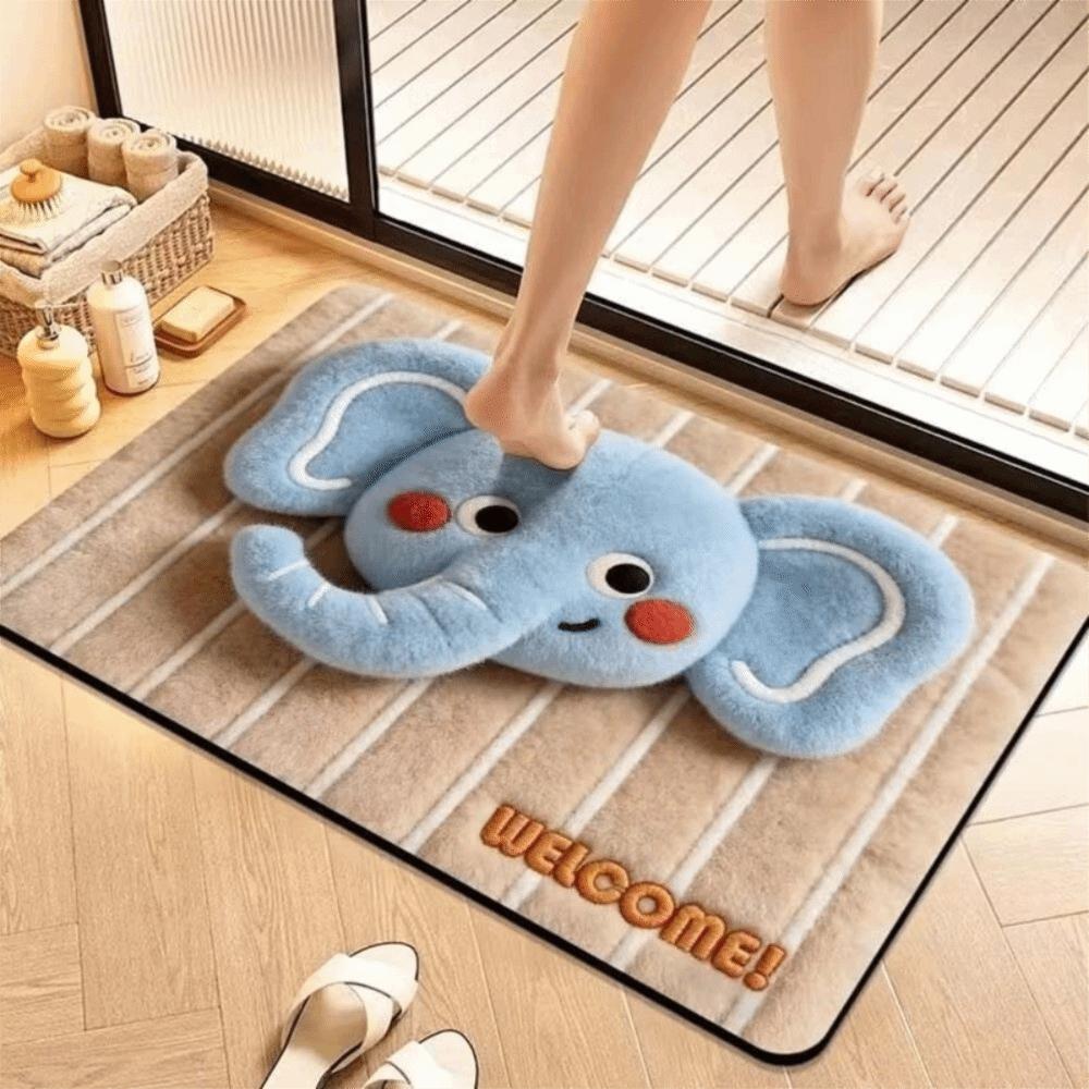 Non-Slip Backing Cartoon Floor Mat Water Absorbent Area Rug 3D Plush Animal Doormat Bathroom Rug