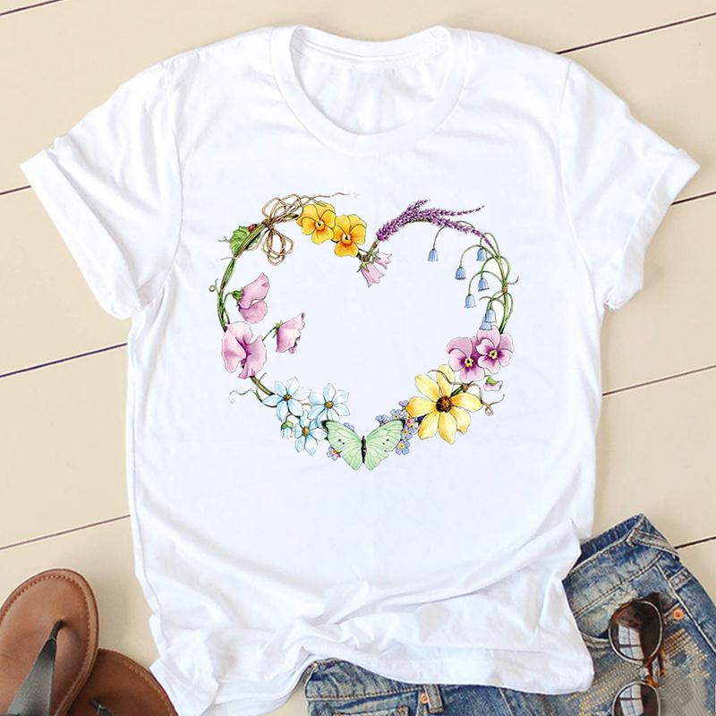 Clothes T Women Short Sleeve Casual Fashion Tshirt Summer Butterfly Flower Spring Top Female Tee Shirt Lady Graphic T-shirts