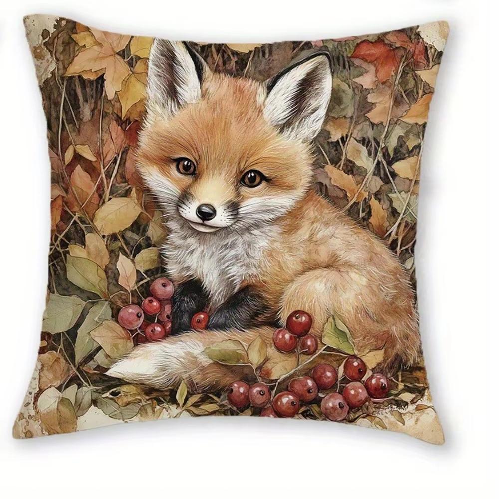 Entzückende Waldtier-Print-Kissenbezüge Hirsch Eichhörnchen Igel Fuchs Sofa Heimdeko 2D Flachdruck