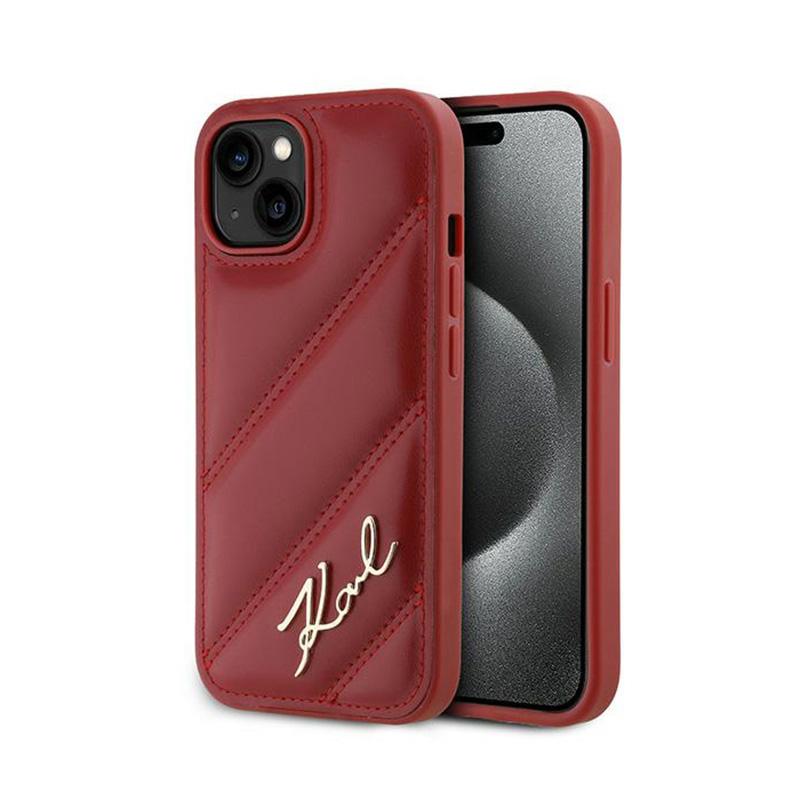 Karl Lagerfeld Diagonal Quilted Script - Etui Iphone 15 / 14 / 13 (Czerwony)