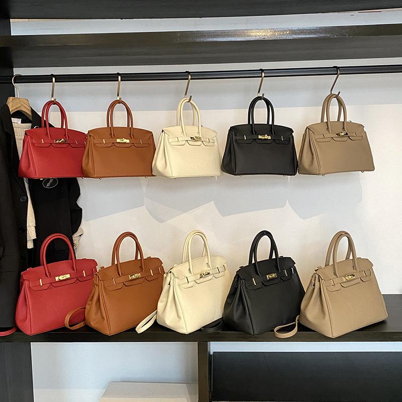 New High-end Bag, Lychee Pattern Lock, Platinum Bag, Portable Shoulder Messenger Trendy Women's Bag