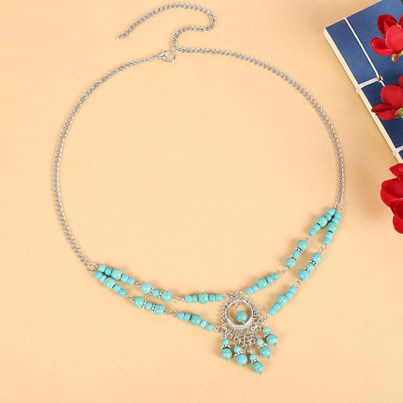 Exotic double-layer forehead jewelry, women's retro eyebrow pendant, ancient style fringed forehead chain, photo headgear, Tibetan necklace.