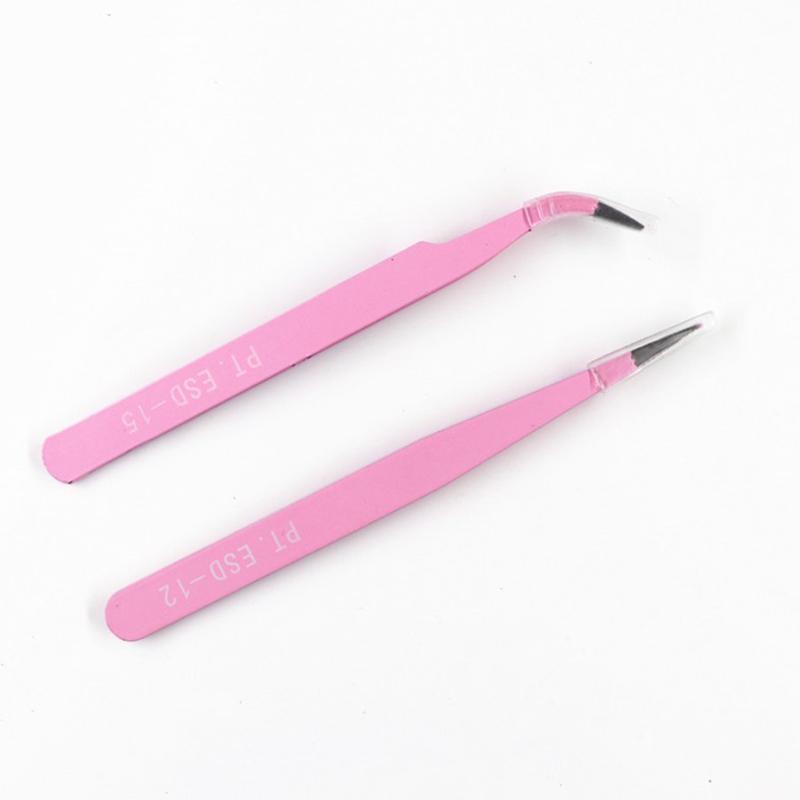 

2 шт. Пинцет цвета макарон, прямой пинцет из нержавеющей стали для наращивания ресниц, локоть розовый