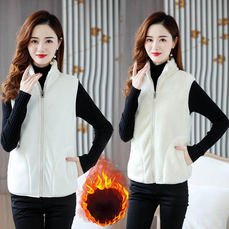 

Осень и Зима Женский Жилет без Рукавов на Двусторонней Молнии Модный Однотонный с Карманами на Молнии XS бежевый