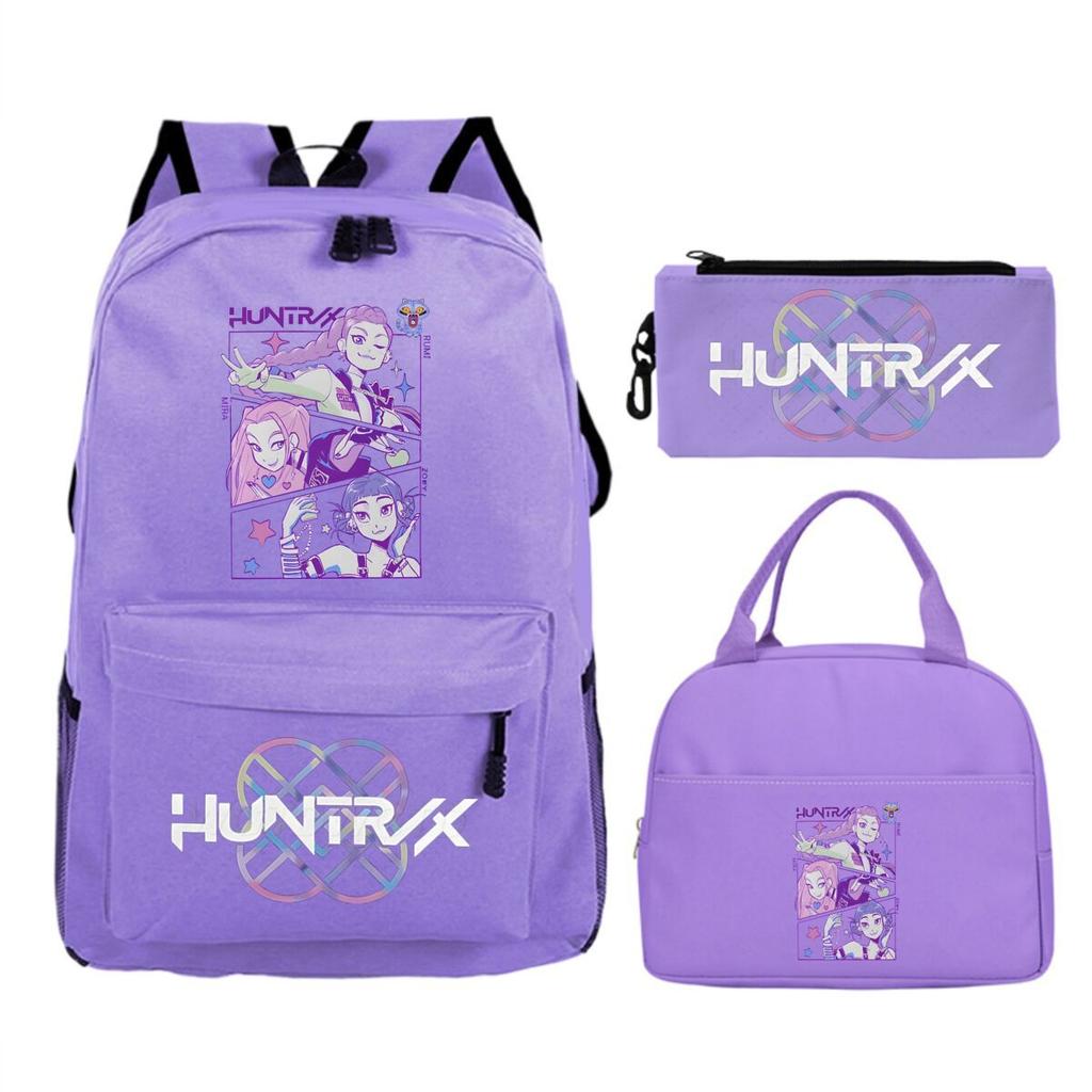 Primary and secondary school students schoolbag three-piece set, animation cartoon personalized printing backpack, casual pencil bag, meal bag