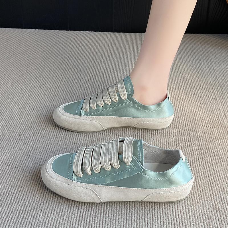 2024 Spring Autumn Flat Bottom White Silk Spanish Niche Canva Women's Single Shoes Sport Casual Shoes Rubber Materia