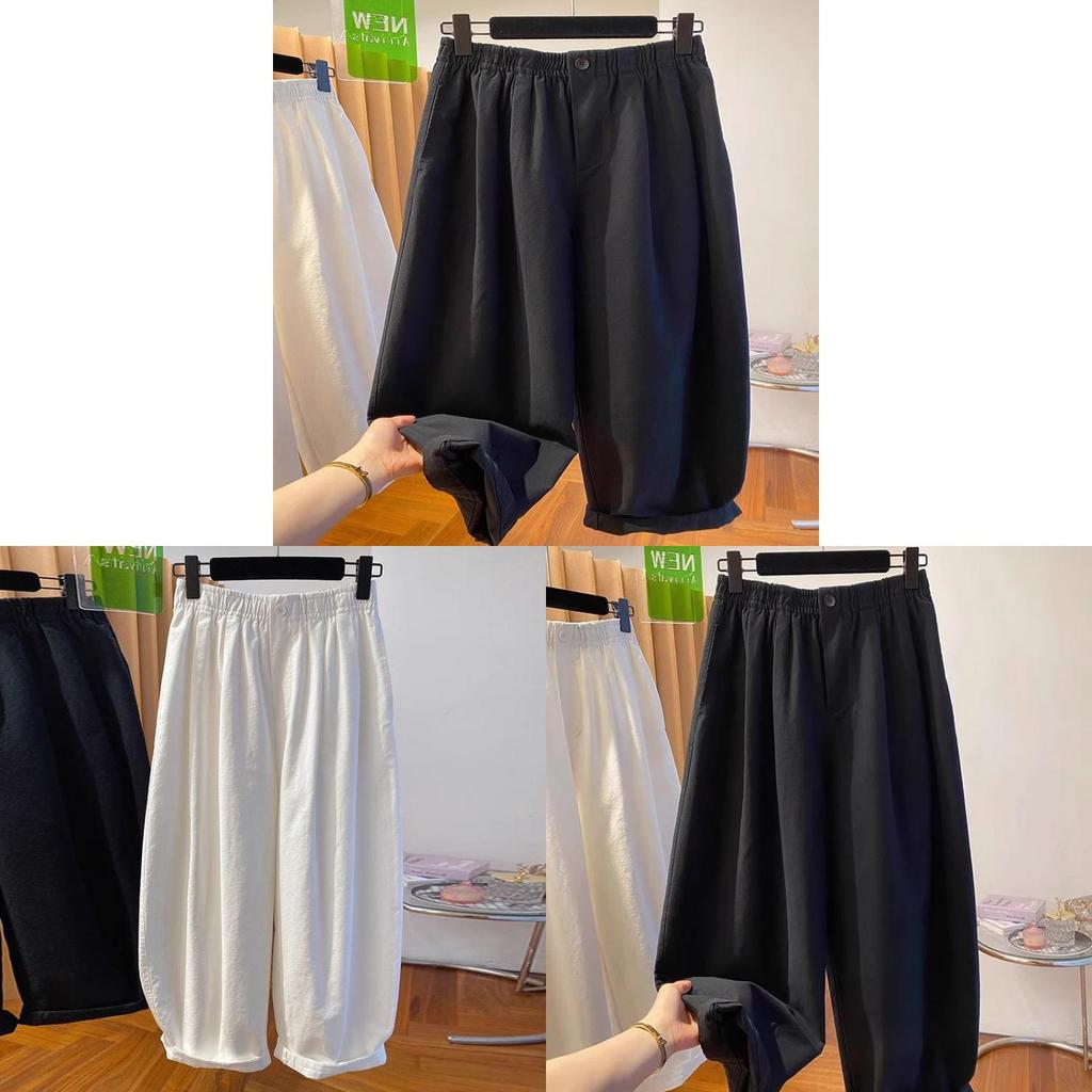 Womens White Polyester Casual Wide Leg Pants With Pockets For Spring Summer
