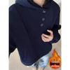 Unisex 8XL Heavyweight 400g Button-Up Hoodie, Velvet-Lined, Long Sleeve, Henley Collar, Loose Fit for Casual Wear