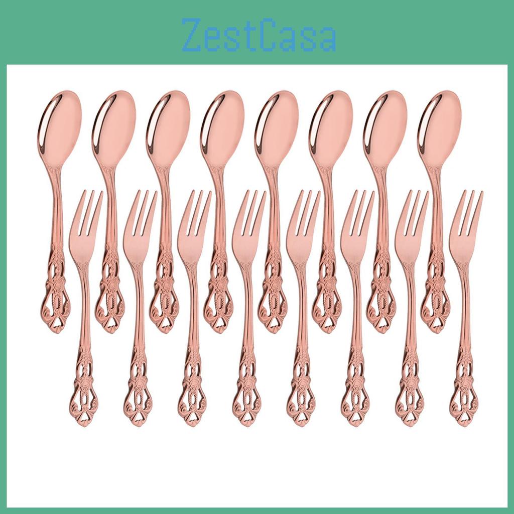 Stainless Teaspoon Steel 16pcs And Fruit Fork Set Afternoon Tea Small Dessert Spoon Fork Kitchen Tableware Western Style Dinnerware