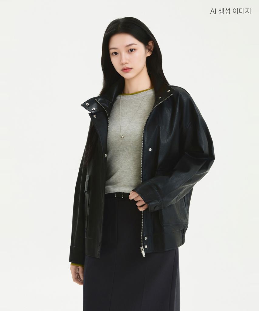 ROEM High-Neck Oversized Faux Leather Jacket Rmjkg49R11