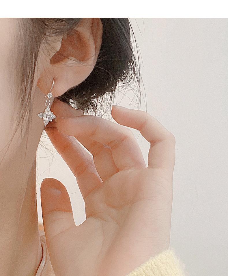 S925 Sterling Silver Diamond Star Dangle Earrings for Women - Japanese & Korean Design, Luxurious & Shiny Five-Pointed Star Accessories.