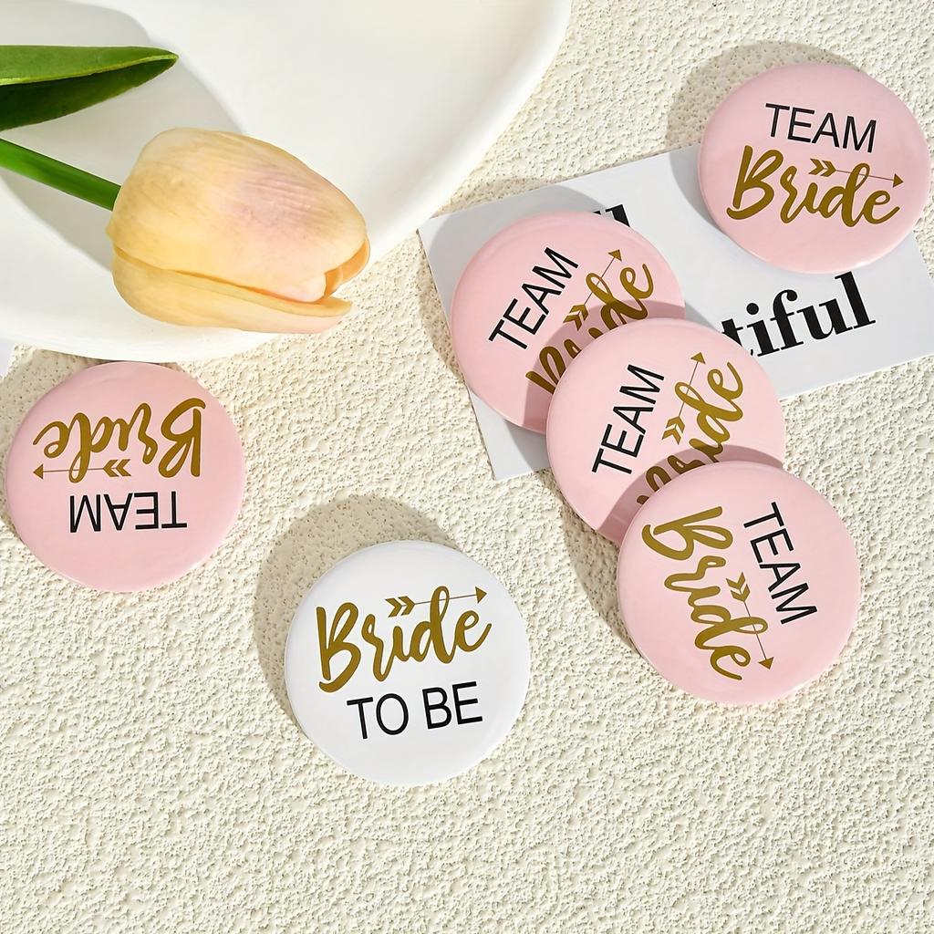 6pcs Bride Team Badges Bride Buttons Pins Wedding Party Shower Decorations Bridesmaid Button Pin Set Bride To Be Gifts Accessory